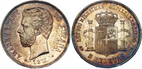 Spain 5 Pesetas 1871 (71)
KM# 666; Silver; Amadeo I; XF with amazing toning