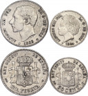 Spain 50 Centimos & 1 Peseta 1883 - 1894
N# 18486; N# 5581; Silver; VF