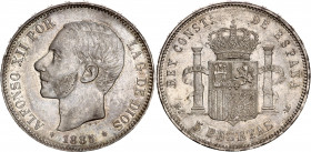 Spain 5 Pesetas 1885 (87) MSM
KM# 688; Silver; Alfonso XII; XF