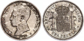 Spain 1 Peseta 1905 SMV
KM# 721, Cal# 49; N# 9335; Silver; Alfonso XIII; Luster; Patina; AUNC-UNC