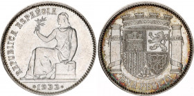 Spain 1 Peseta 1933
KM# 750; Silver; AUNC/UNC with minor hairlines & full mint luster