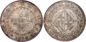 Spain Barcelona 5 Pesetas 1814 - 1973 Restrike
Silver, UNC, mint luster. Original mint restrike. Rare.
