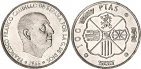 Spain 100 Pesetas 1966 (69)
KM# 797; Curved "9;" Silver; Francisco Franco; UNC