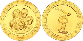 Spain 80000 Pesetas 1990
KM# 879; Schön# 96.2; N# 56930; Gold (.999) 27.00 g.; Juan Carlos I; 1992 Summer Olympics in Barcelona: Discobolus; Mint: Ma...