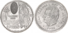 Spain 2000 Pesetas 1999
KM# 1011; Silver; Jubilee Year of St. James – Holy Year of St. James 1999; UNC