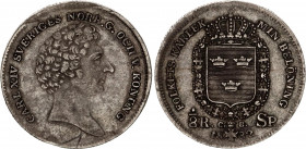 Sweden 1/8 Riksdaler Specie 1832 CB Flan Defect Error
KM# 626; Silver; Carl XIV Johan; XF
