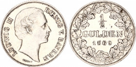 German States Bavaria 1/2 Gulden 1869
KM# 882; Silver; Ludwig II; XF