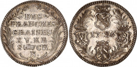German States Franconian Circle 15 Kreuzer 1726 N
KM# 25, Heller# 331; Silver; Nurnberg Mint; Luster; XF