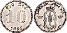 Sweden 10 Ore 1896 EB
KM# 755; Silver; Oscar II; UNC with full mint luster & minor hairlines