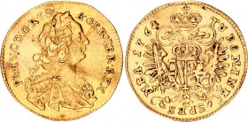 German States Lotharingien Ducat 1762
Huszar# 1778; Unger II# 1281a; Eyp# 616; Gold 3.45 g.; Nagybanya (Neustadt) mint; Franz von Lotharingien (1746-...