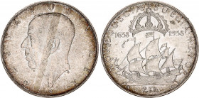 Sweden 2 Kronor 1938
KM# 807; Silver; 300th Anniversary of the founding of New Sweden Settlement in Delaware; UNC with minor hairlines