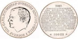 Sweden 200 Kronor 1980
KM# 860; Silver., Prooflike; Carl XVI Gustaf; Royal Succession Law; UNC, with original box