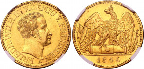 German States Prussia 2 Friedrich d'Or 1840 A NGC MS 61
KM# 416; Friedrich Wilhelm III von Preussen. Gold (.903) 13.22g 26mm; UNC.