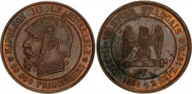 German States Prussia Satirical Bronze Medal "Battle of Sedan" 1870
Bronze 6.67 g., 26 mm; Obv: NAPOLEON III LE MISERABLE, bust of Napoleon III in Ge...