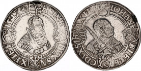 German States Saxony-Ernestine 1 Taler 1542
MB# 227; Dav. 9728; N# 274481; Silver 28.82 g.; Johann Friedrich der Großmutige & Heinrich; VF Toned, Unm...