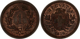 Switzerland 1 Rappen 1876 B
KM# 3.1; Schön# 15; N# 161; Bronze; Mint: Bern; AUNC Toned