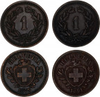 Switzerland 2 x 1 Rappen 1879 - 1891 B
KM# 3.1; Schön# 15; N# 161; Bronze; Mint: Bern; XF-AUNC Toned