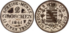 German States Saxe-Coburg-Gotha 2 Groschen 1841 G
KM# 90; AKS# 88; Silver; Ernest I; XF