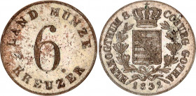 German States Saxe-Coburg-Gotha 6 Kreuzer 1832
KM# 41; AKS# 82; Silver; Ernest I; XF