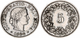 Switzerland 5 Rappen 1888 B
KM# 26; Schön# 24; N# 168; Copper-Nickel; Mint: Bern; XF-AUNC