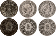 Switzerland 3 x 5 Rappen 1850 - 1890
KM# 5 & 26; Billon & Copper-Nickel; VF-XF