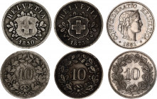 Switzerland 3 x 10 Rappen 1850 - 1881
KM# 6 & 27; Billon & Copper-Nickel; VF-AUNC