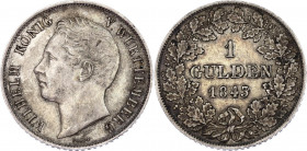 German States Wurttemberg 1 Gulden 1843
KM# 574; AKS# 85; J. 70; Silver; Wilhelm I; XF Tone