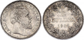 German States Wurttemberg 1/2 Gulden 1868
KM# 616, J# 84, AKS# 127, KR# 115; N# 82612; Silver; Charles I; Luster; AUNC-UNC