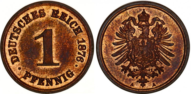 Germany - Empire 1 Pfennig 1876 A
KM# 1, AKS# 20, J# 1, Schön DM# 1, Neum# 35; ...