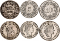 Switzerland Lot of 3 Coins 1898 - 1909
5 - 10 Rappen & 1/2 Franc 1898-1909; With Silver; XF/UNC