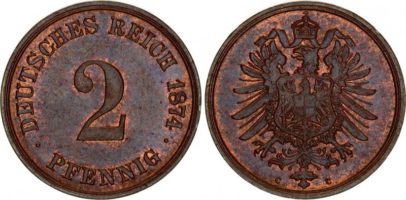 Germany - Empire 2 Pfennig 1874 C
KM# 2, AKS# 18, J# 2, Schön DM# 2, Neum# 34; ...
