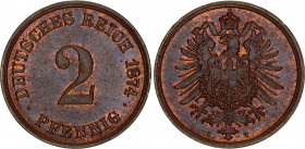 Germany - Empire 2 Pfennig 1874 C
KM# 2, AKS# 18, J# 2, Schön DM# 2, Neum# 34; N# 1923; Copper; Wilhelm I; AUNC
