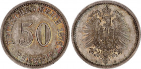 Germany - Empire 50 Pfennig 1876 B
KM# 6, AKS# 3, J# 7, Schön DM# 7; Silver; Wilhelm I; mint luster; Nice patina; AUNC