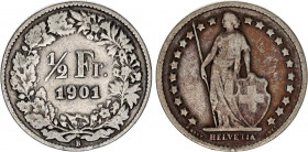 Switzerland 1/2 Franc 1901 B
KM# 23; Schön# 27; N# 180; Silver; Mint: Bern; VF