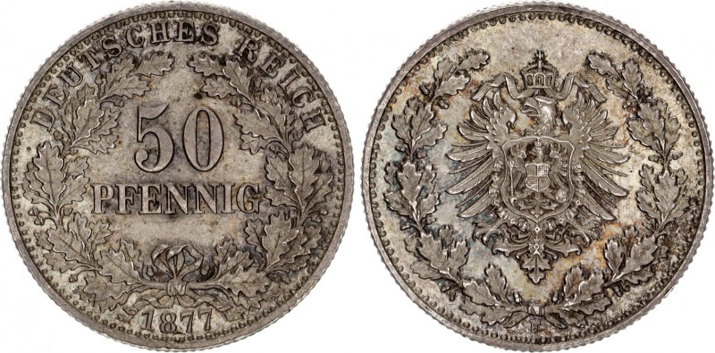 Germany - Empire 50 Pfennig 1877 F
KM# 8, AKS# 4, J# 8, Schön DM# 8; Silver; Wi...