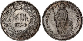 Switzerland 1/2 Franc 1920 B
KM# 23; Schön# 27; N# 180; Silver; Mint: Bern; AUNC Toned