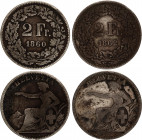 Switzerland 2 x 2 Francs 1860 - 1862 B
KM# 10a; Schön# 22a; N# 19981; Silver; VF
