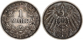 Germany - Empire 1 Mark 1909 E
KM# 14; AKS# 2; J. 17; Silver; Wilhelm II; Mint: Muldenhutten; AUNC Toned