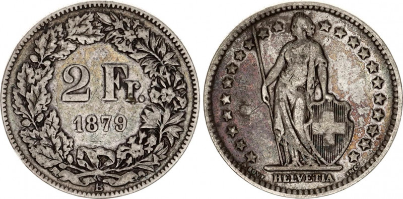 Switzerland 2 Francs 1879 B
KM# 21; Schön# 29; N# 188; Silver; Mint: Bern; VF-X...