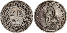 Switzerland 2 Francs 1879 B
KM# 21; Schön# 29; N# 188; Silver; Mint: Bern; VF-XF