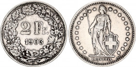 Switzerland 2 Francs 1903 B
KM# 21; Schön# 29; N# 188; Silver; Mint: Bern; XF