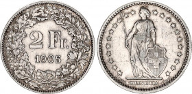 Switzerland 2 Francs 1905 B
KM# 21; Schön# 29; N# 188; Silver; Mint: Bern; XF