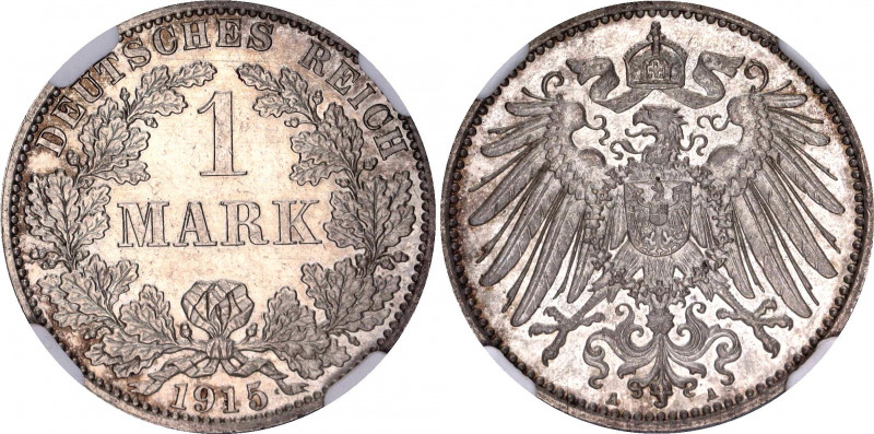 Germany - Empire 1 Mark 1915 A NGC MS 64
KM# 14; AKS# 2; J. 17; Silver; Wilhelm...