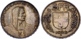 Switzerland 5 Francs 1926 B
KM# 38; Silver; XF with nice toning