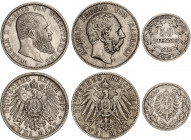 Germany - Empire 2 x 2 Mark & 50 Pfennig 1877 - 1907
Silver; VF-XF