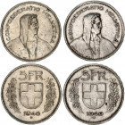 Switzerland 2 x 5 Francs 1948 - 1949 B
KM# 40; Schön# 36; N# 194; Silver; Mint: Bern; XF