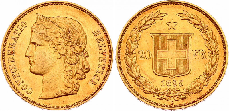 Switzerland 20 Francs 1895 B
KM# 31.3; Fr# 495; N# 20901; Gold (.900) 6.45 g.; ...