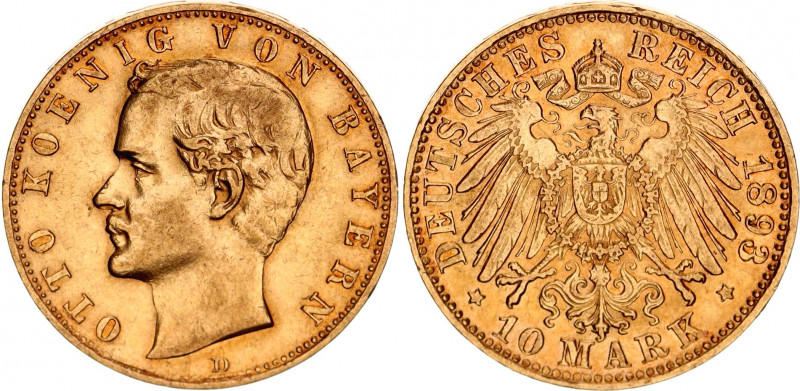 Germany - Empire Bavaria 10 Mark 1893 D
KM# 911, J# 199; Otto Von Bayern; Gold ...