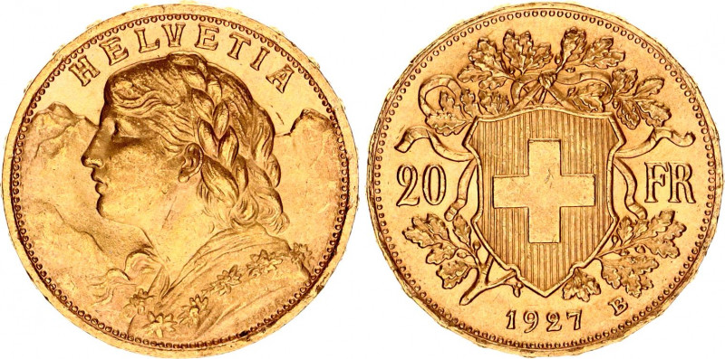 Switzerland 20 Francs 1927 B
KM# 35.1, HMZ 2# 1195, Divo/Tob19# 293, Fr# 499, Y...