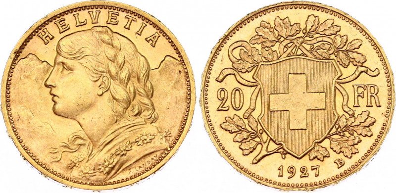 Switzerland 20 Francs 1927 B
HMZ 2# 1195, Divo/Tob19# 293, KM# 35.1, Fr# 499, Y...